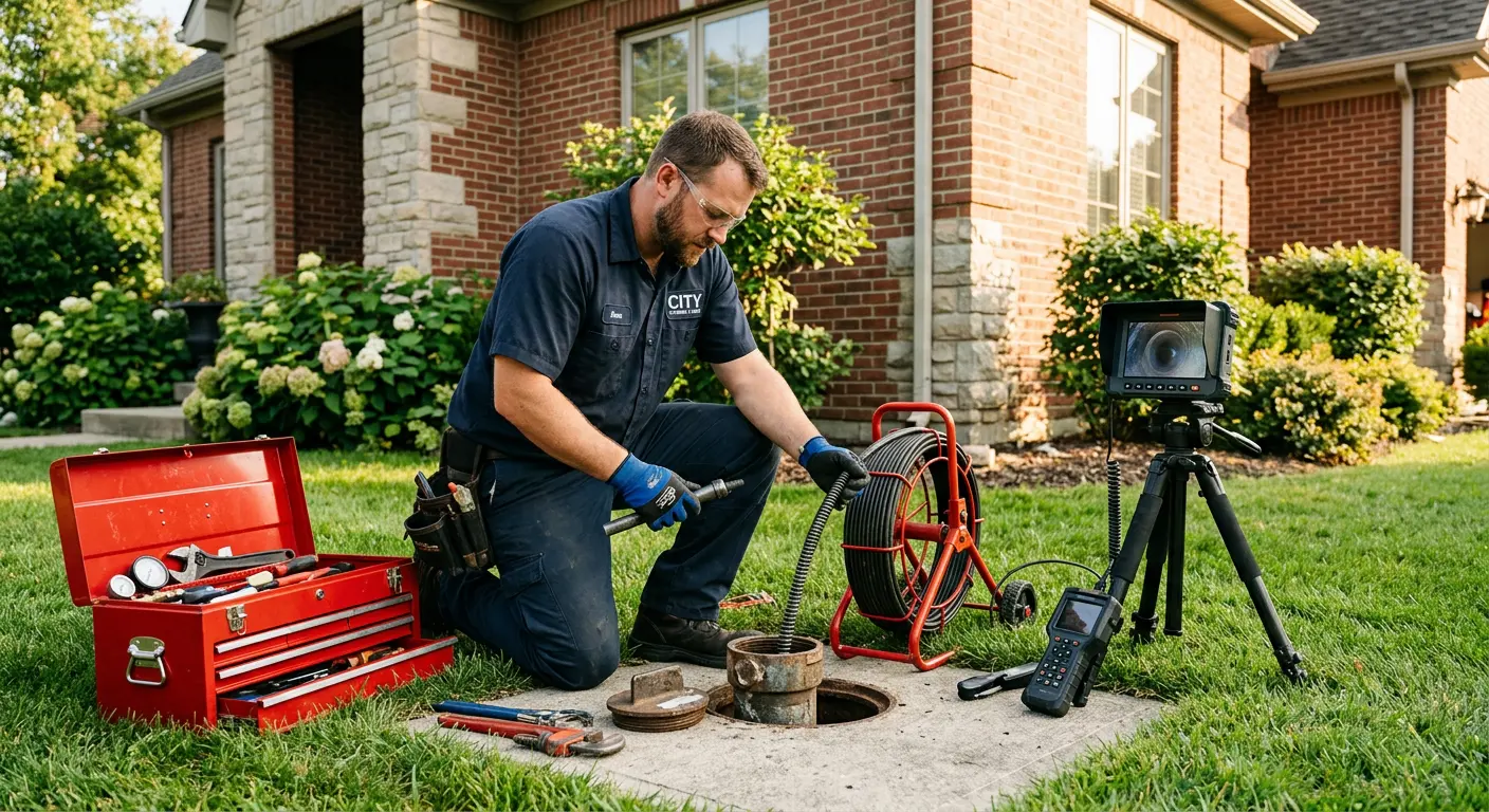 Sewer specialist with camera equipment servicing a cleanout in Rockwall